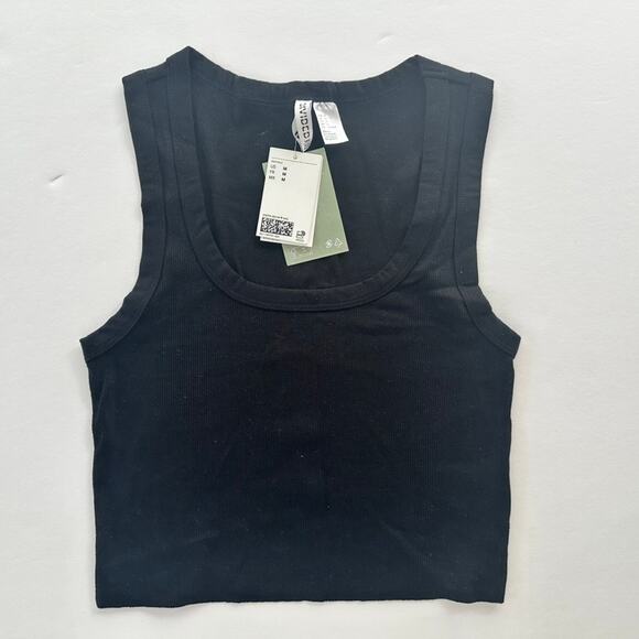 H&M Basic Ribbed Scoop Crop Top Tank Black NEW Size Medium Sexy Prep Tight Fit - Picture 1 of 4